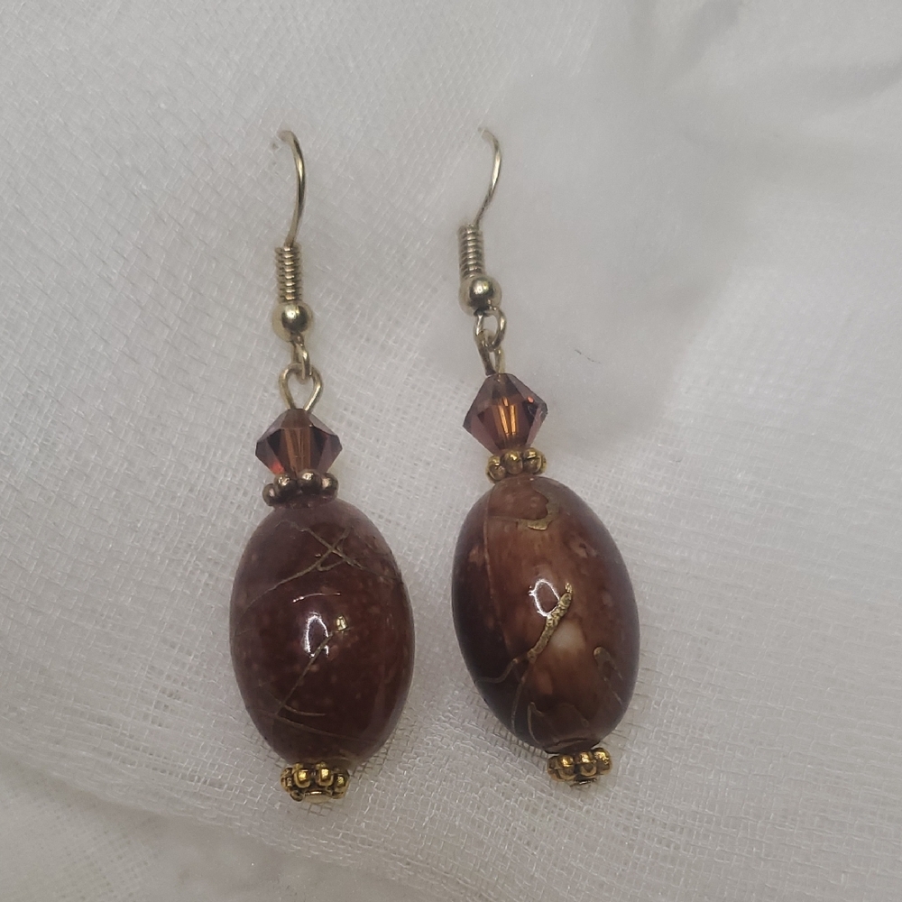 Chic Brown and Gold Beaded Earrings
